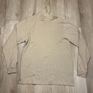 Tri-Mountain Shirt Mens L Beige Regular Long Sleeve Mock Neck Pullover Tee